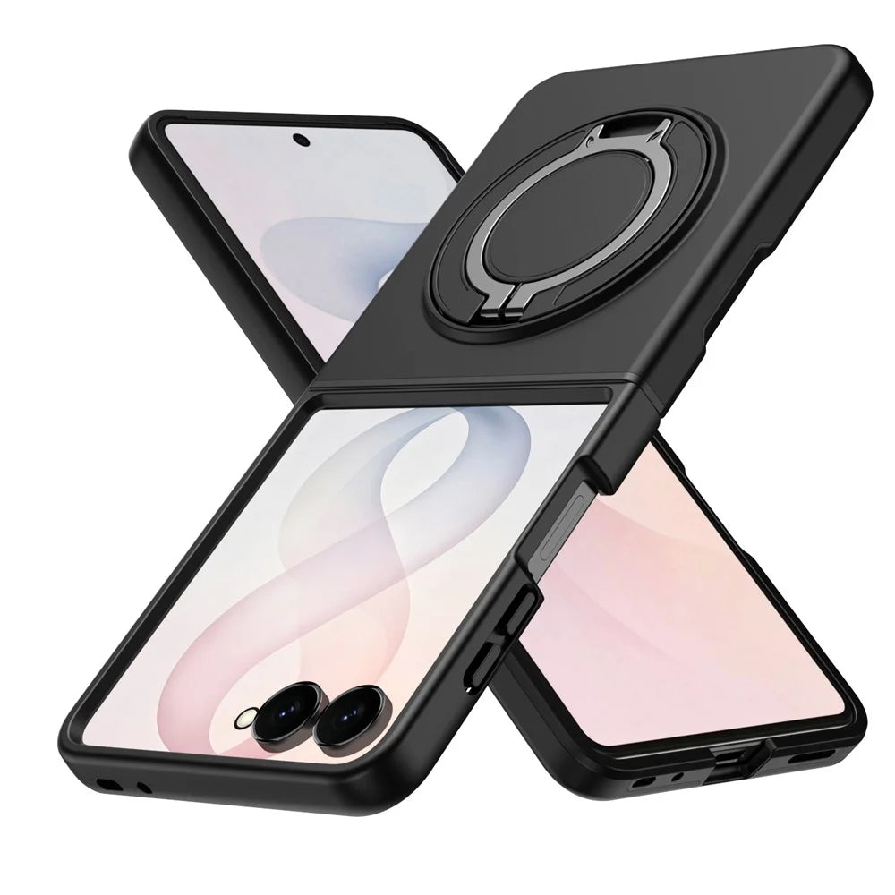 For Samsung Galaxy Z Flip8 Magnetic Case Ring Kickstand TPU PC Hybrid Phone Cover - Black - 3
