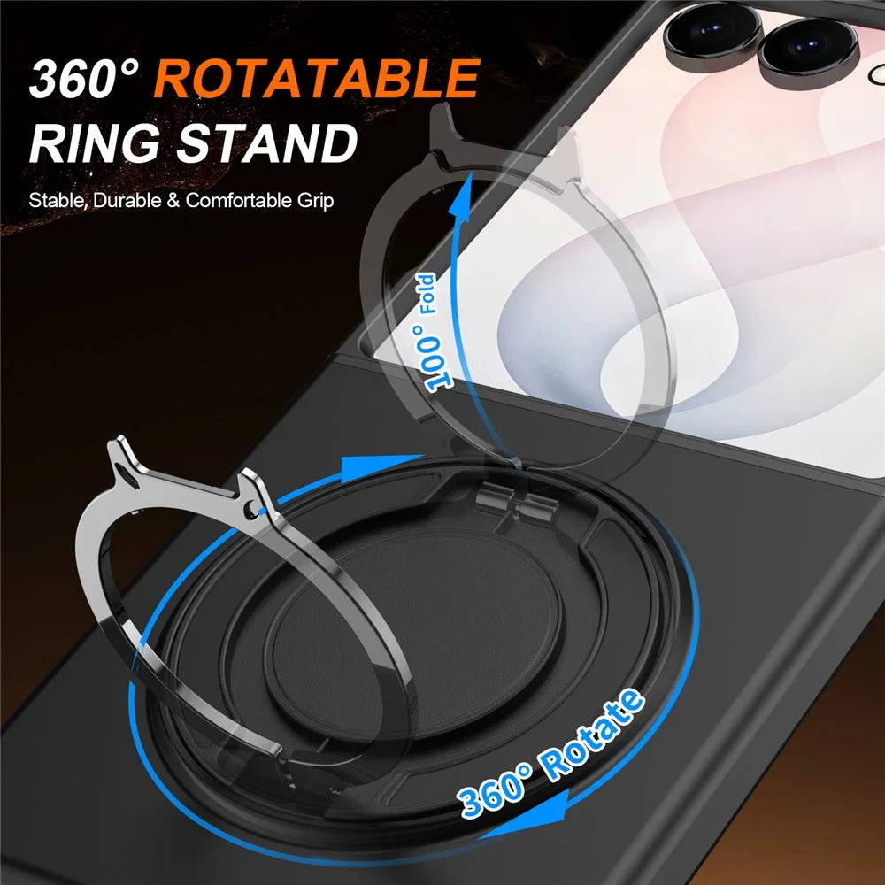 For Samsung Galaxy Z Flip8 Magnetic Case Ring Kickstand TPU PC Hybrid Phone Cover - Black - 4