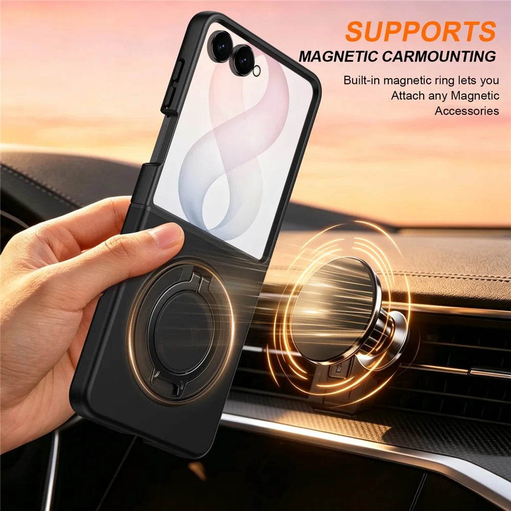 For Samsung Galaxy Z Flip8 Magnetic Case Ring Kickstand TPU PC Hybrid Phone Cover - Black - 5