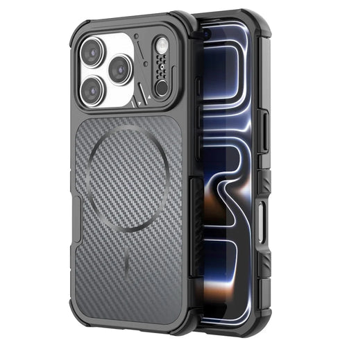 For iPhone 18 Pro / 17 Pro Magnetic Case Carbon Fiber Texture PC + TPU Corner Protection Phone Cover - Black - 1