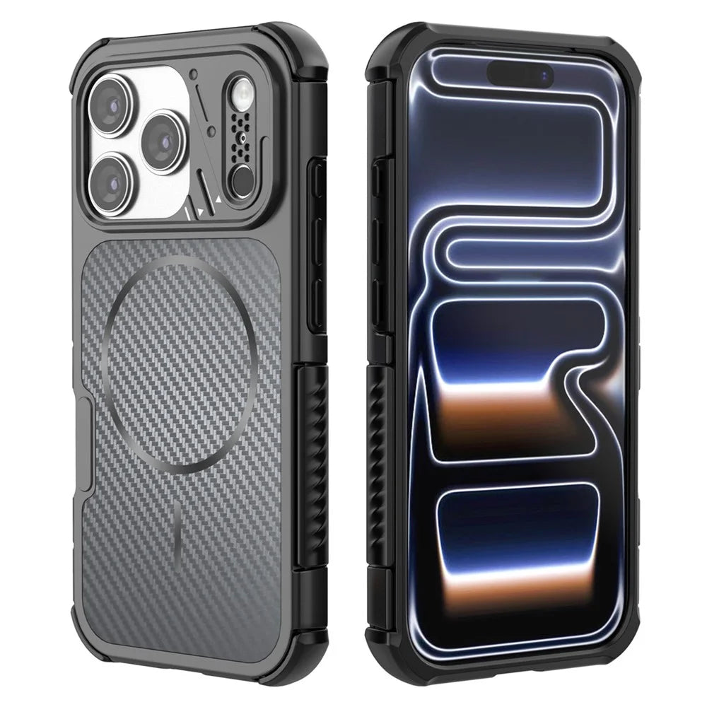 For iPhone 18 Pro / 17 Pro Magnetic Case Carbon Fiber Texture PC + TPU Corner Protection Phone Cover - Black - 3