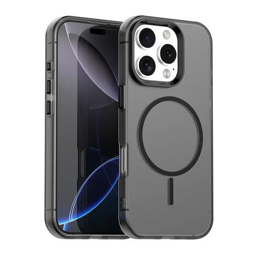 For iPhone 16 Pro Max Magnetic Case PC + TPU + PET Air Cushion Shockproof Phone Cover - Black - 1
