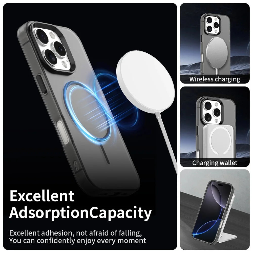 For iPhone 16 Pro Max Magnetic Case PC + TPU + PET Air Cushion Shockproof Phone Cover - Black - 3