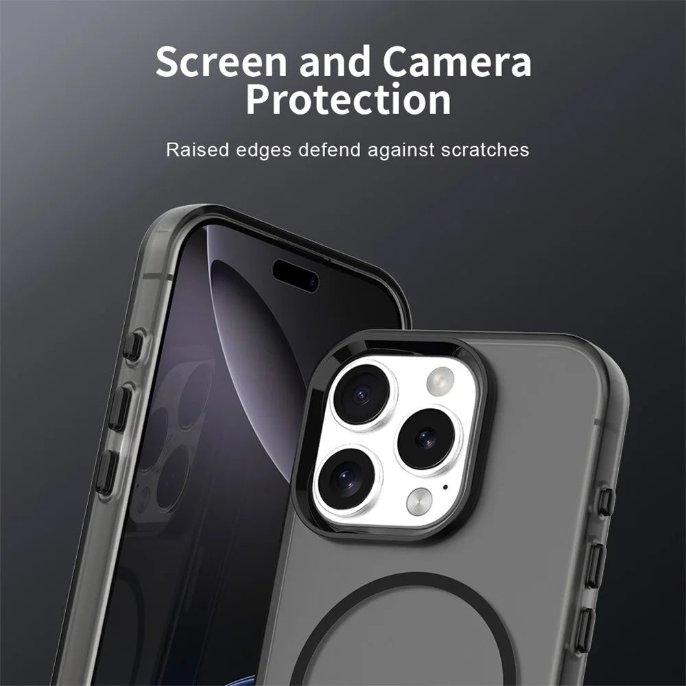 For iPhone 16 Pro Max Magnetic Case PC + TPU + PET Air Cushion Shockproof Phone Cover - Black - 6