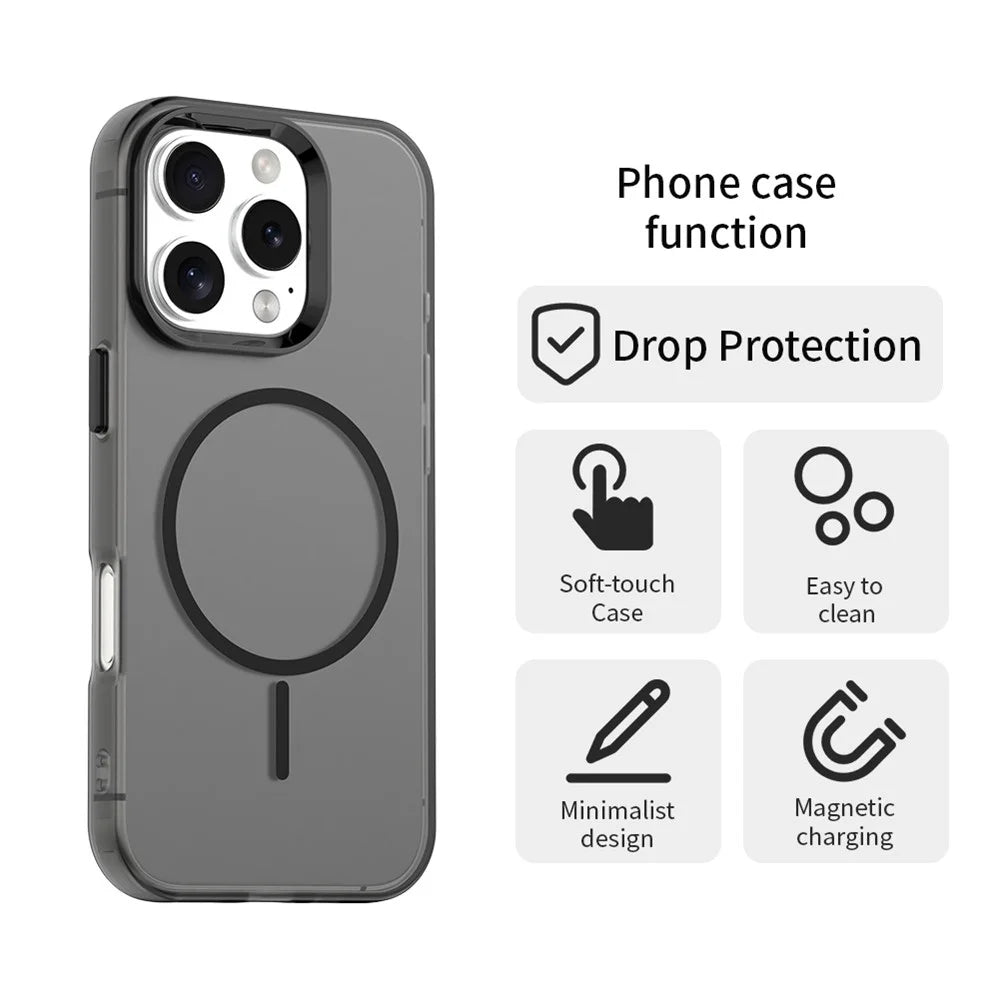 For iPhone 16 Pro Max Magnetic Case PC + TPU + PET Air Cushion Shockproof Phone Cover - Black - 7