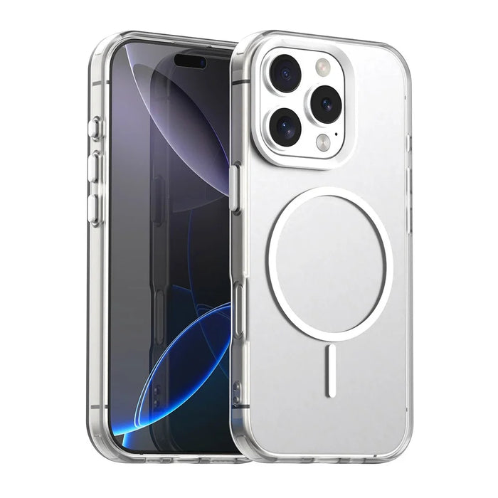 For iPhone 16 Pro Magnetic Case PC + TPU + PET Air Cushion Shockproof Phone Cover - White - 1