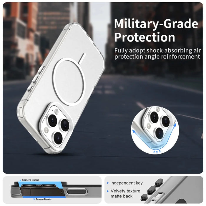 For iPhone 16 Pro Magnetic Case PC + TPU + PET Air Cushion Shockproof Phone Cover - White - 2