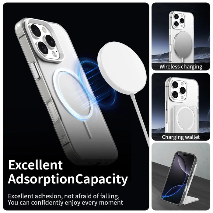 For iPhone 16 Pro Magnetic Case PC + TPU + PET Air Cushion Shockproof Phone Cover - White - 3