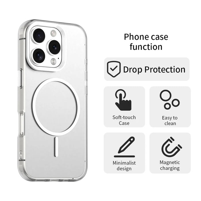 For iPhone 16 Pro Magnetic Case PC + TPU + PET Air Cushion Shockproof Phone Cover - White - 6