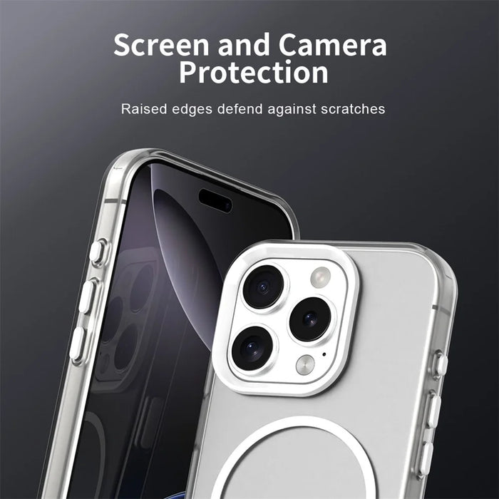 For iPhone 16 Pro Magnetic Case PC + TPU + PET Air Cushion Shockproof Phone Cover - White - 7
