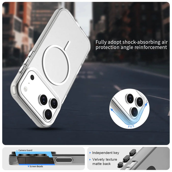 For iPhone 18 Pro / 17 Pro Magnetic Case PC + TPU + PET Air Cushion Shockproof Phone Cover - White - 2