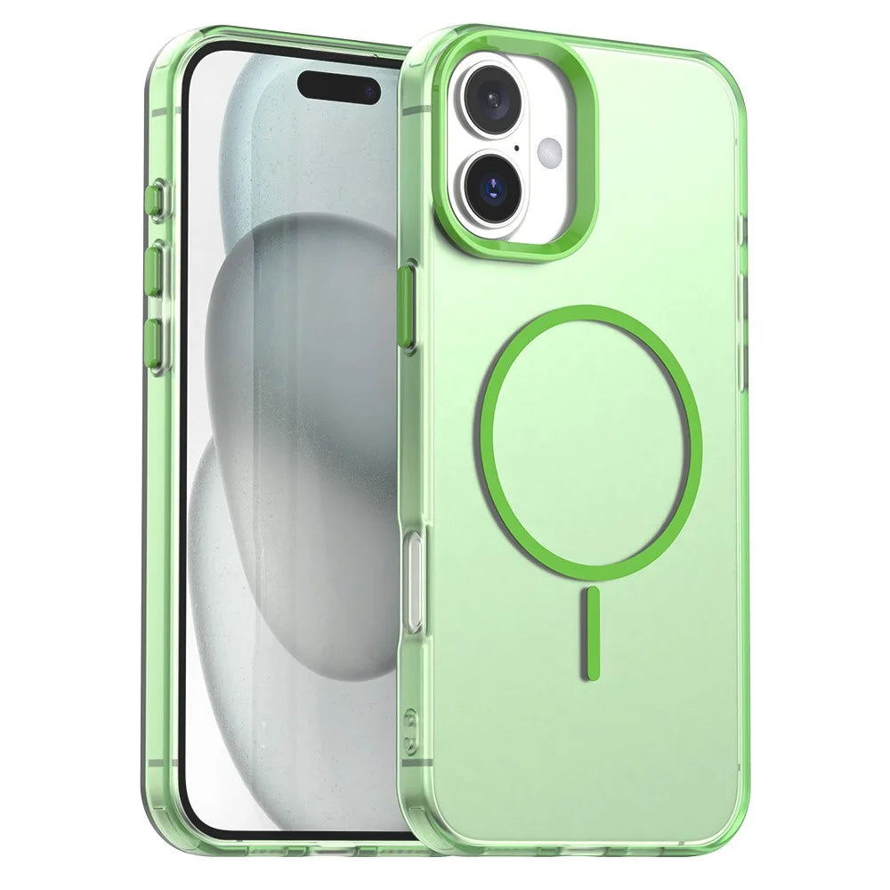 For iPhone 17 Magnetic Case PC + TPU + PET Air Cushion Shockproof Phone Cover - Green - 1