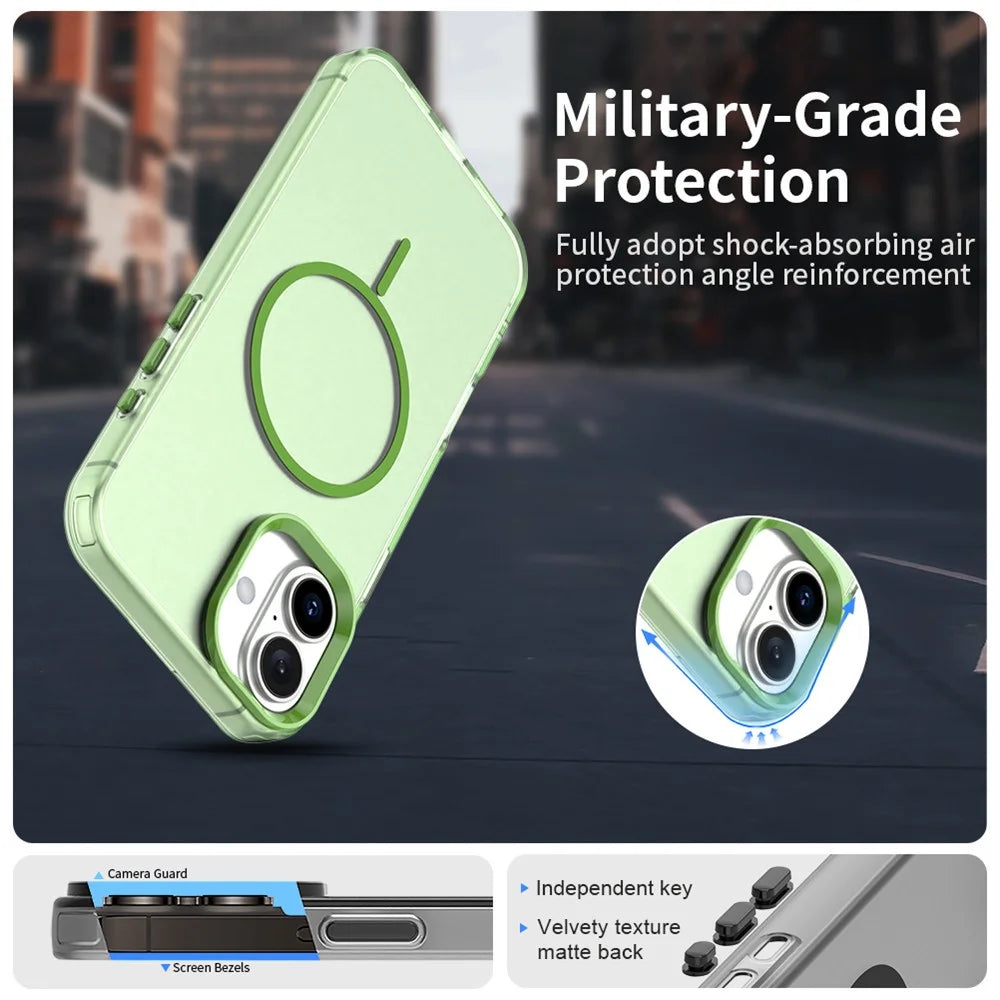 For iPhone 17 Magnetic Case PC + TPU + PET Air Cushion Shockproof Phone Cover - Green - 2