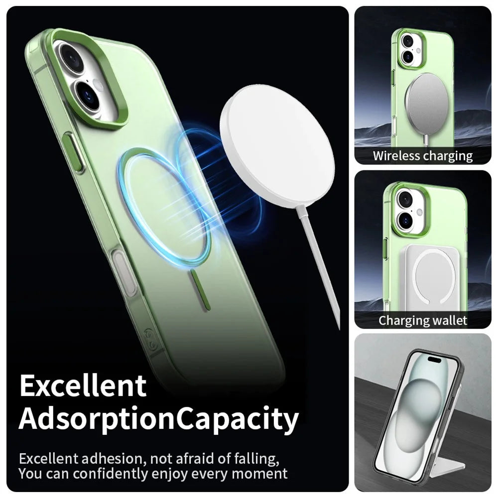 For iPhone 17 Magnetic Case PC + TPU + PET Air Cushion Shockproof Phone Cover - Green - 3