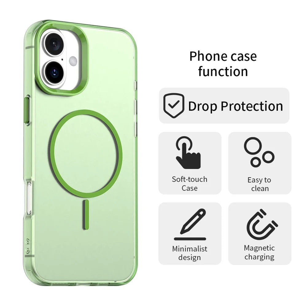 For iPhone 17 Magnetic Case PC + TPU + PET Air Cushion Shockproof Phone Cover - Green - 6
