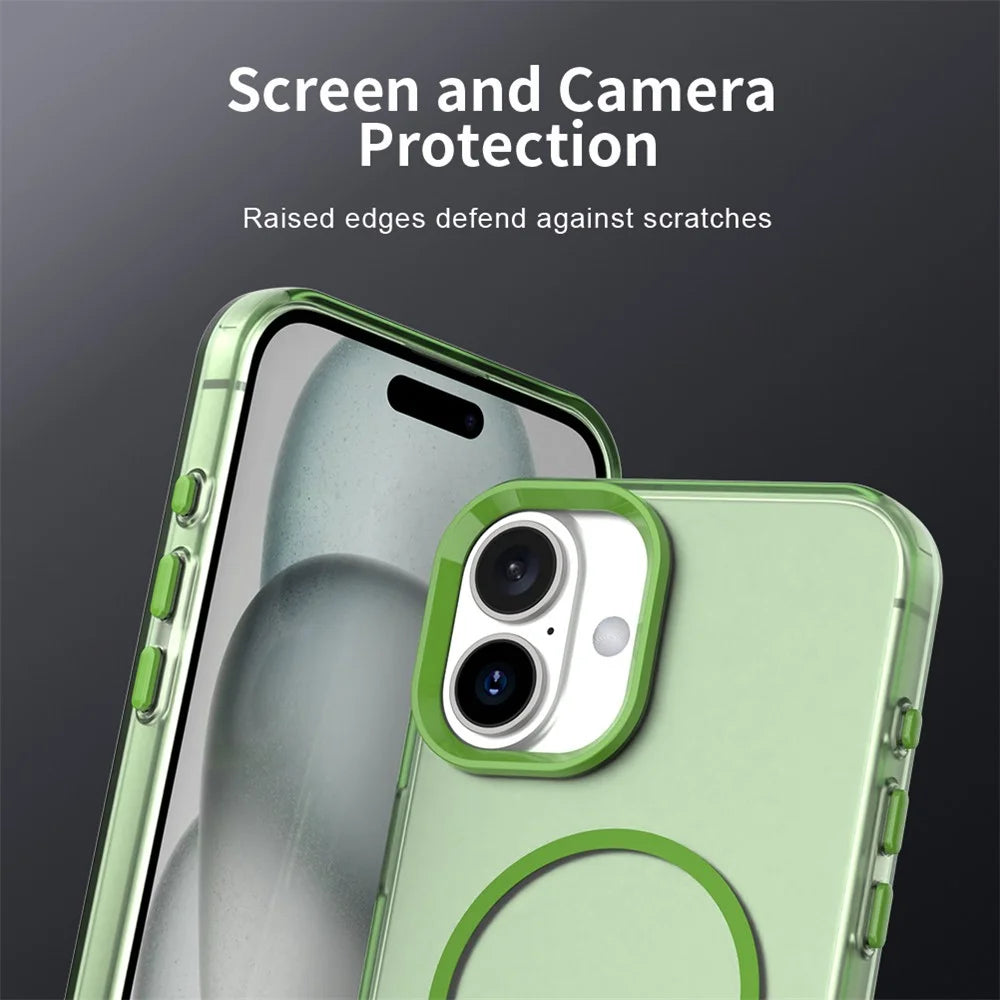 For iPhone 17 Magnetic Case PC + TPU + PET Air Cushion Shockproof Phone Cover - Green - 7