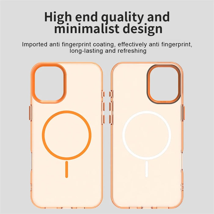For iPhone 16 Magnetic Case PC + TPU + PET Air Cushion Shockproof Phone Cover - Orange - 4