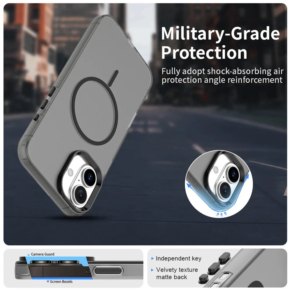 For iPhone 16 Plus Magnetic Case PC + TPU + PET Air Cushion Shockproof Phone Cover - Black - 2