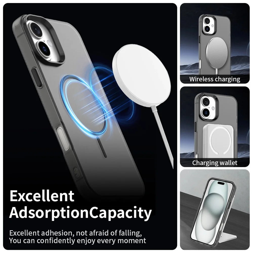 For iPhone 16 Plus Magnetic Case PC + TPU + PET Air Cushion Shockproof Phone Cover - Black - 3