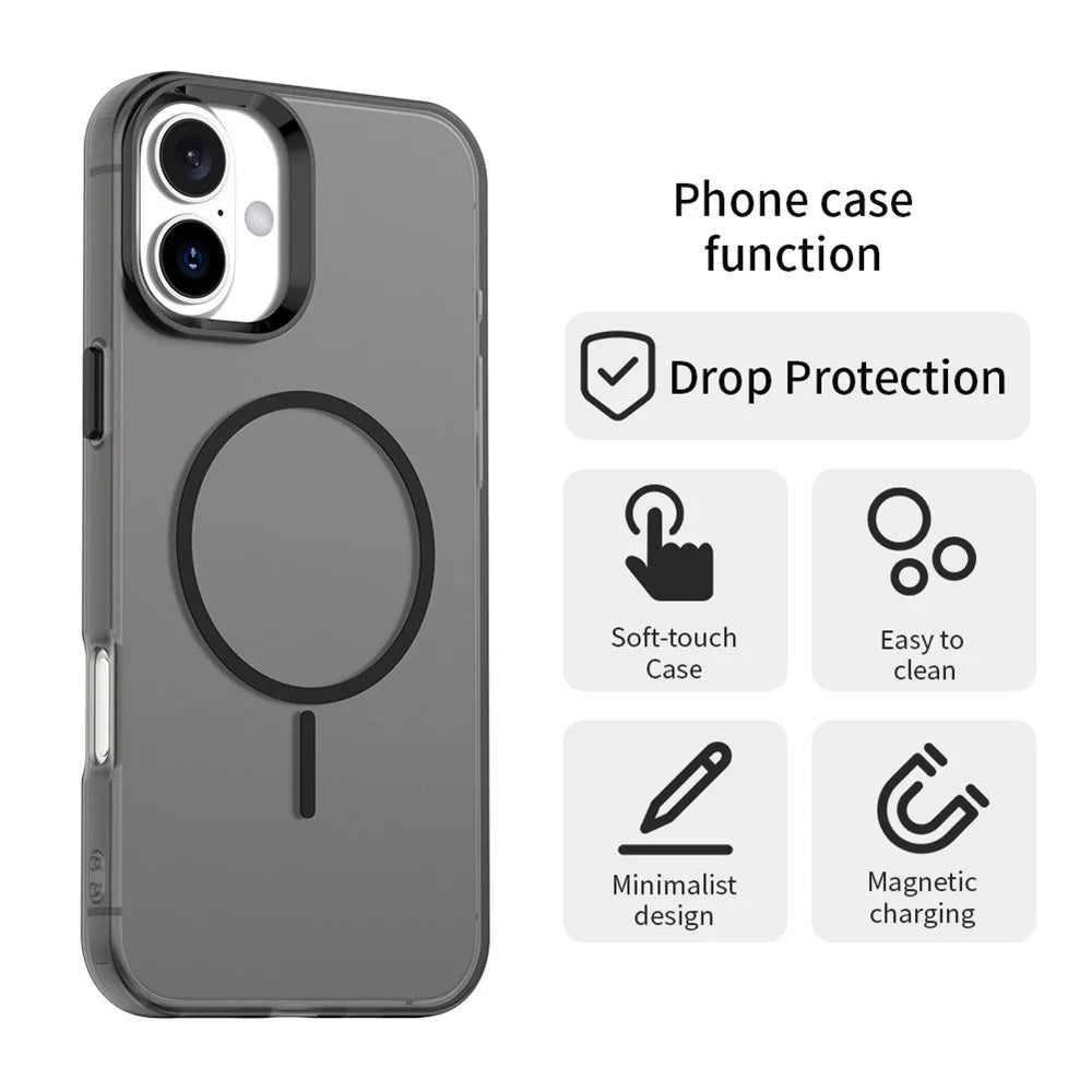 For iPhone 16 Plus Magnetic Case PC + TPU + PET Air Cushion Shockproof Phone Cover - Black - 6