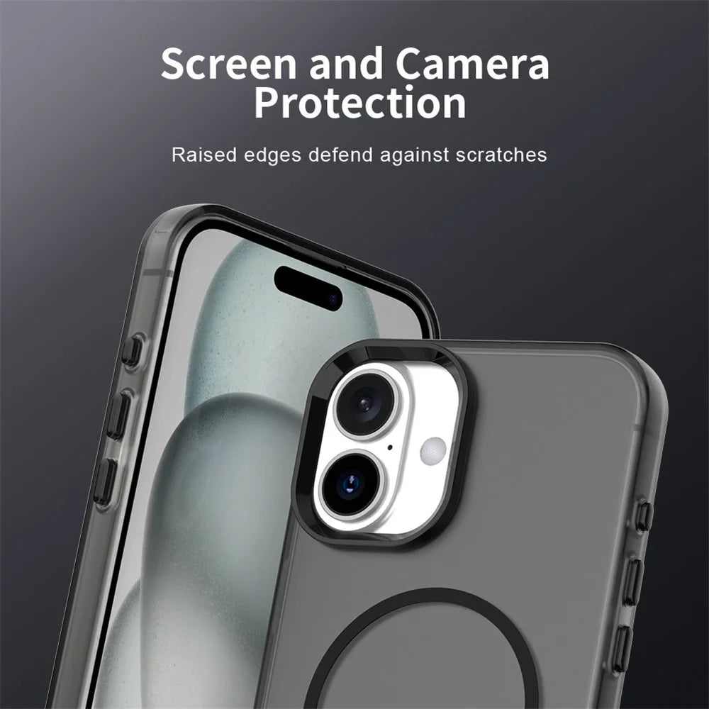 For iPhone 16 Plus Magnetic Case PC + TPU + PET Air Cushion Shockproof Phone Cover - Black - 7
