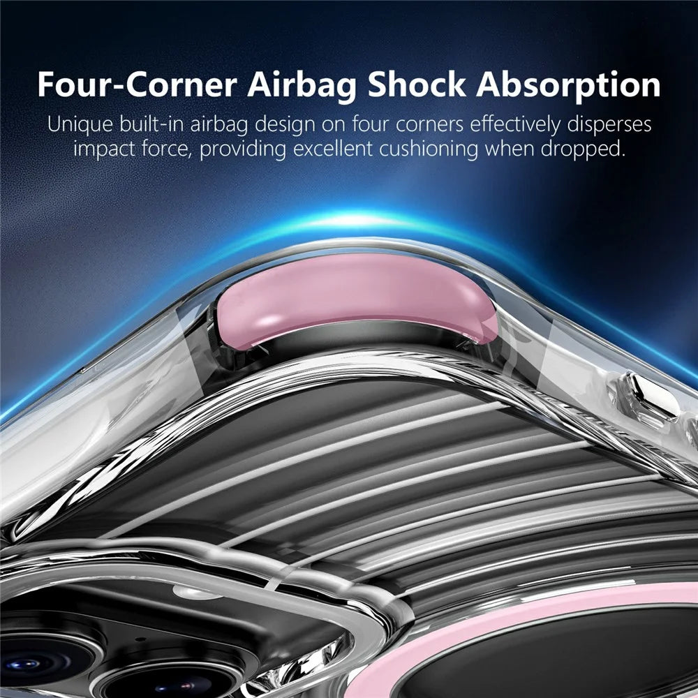 For iPhone 16 Plus Magnetic Case Airbag Corner Shockproof Ripple TPU Phone Cover - Pink - 6