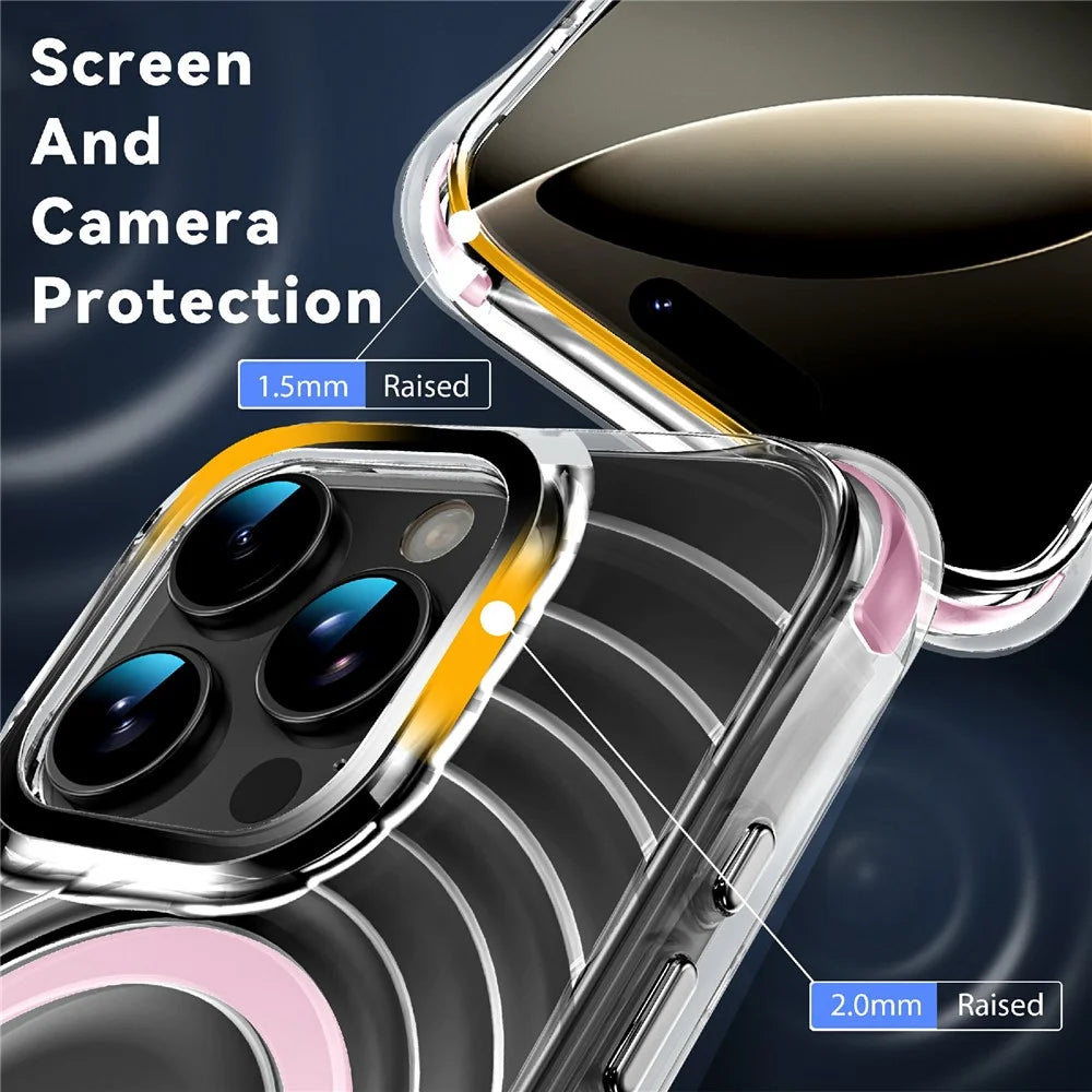 For iPhone 16 Pro Magnetic Case Airbag Corner Shockproof Ripple TPU Phone Cover - Pink - 5