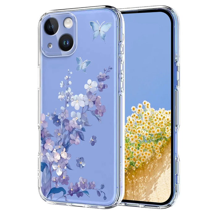 For iPhone 14 Plus Case Butterfly Floral Pattern Printing TPU Phone Back Cover - Violets - 1