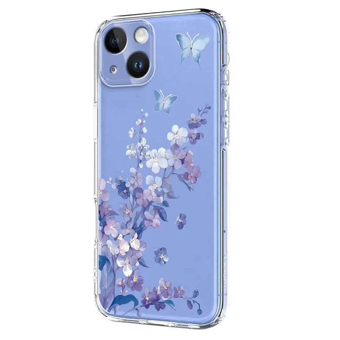 For iPhone 14 Plus Case Butterfly Floral Pattern Printing TPU Phone Back Cover - Violets - 2