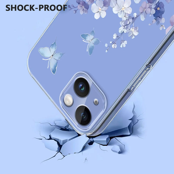 For iPhone 14 Plus Case Butterfly Floral Pattern Printing TPU Phone Back Cover - Violets - 3