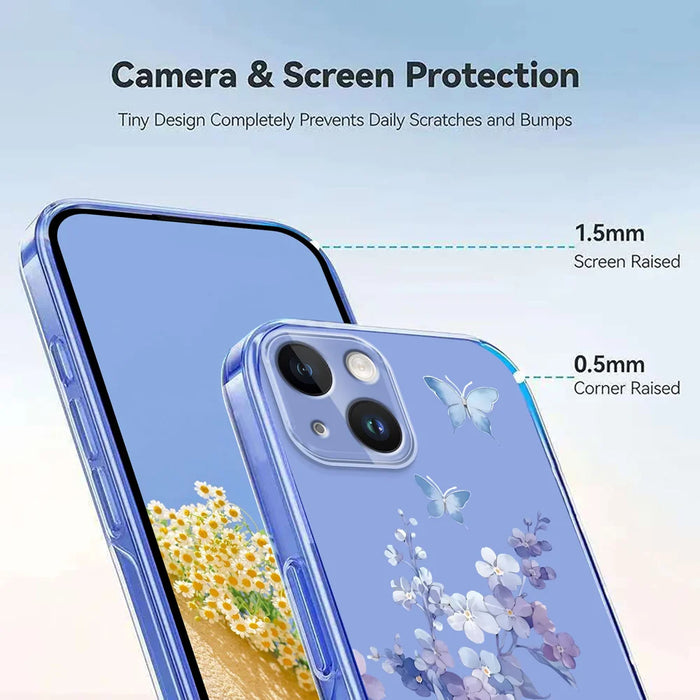 For iPhone 14 Plus Case Butterfly Floral Pattern Printing TPU Phone Back Cover - Violets - 4