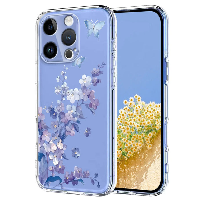 For iPhone 13 Pro Case Butterfly Floral Pattern Printing TPU Phone Back Cover - Violets - 1