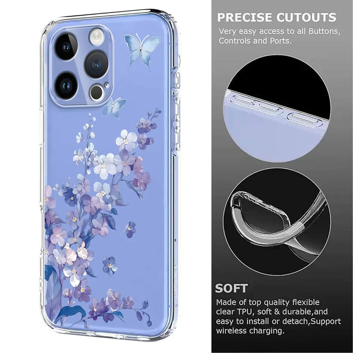 For iPhone 13 Pro Case Butterfly Floral Pattern Printing TPU Phone Back Cover - Violets - 6