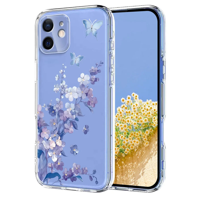 For iPhone 12 mini Case Butterfly Floral Pattern Printing TPU Phone Back Cover - Violets - 1