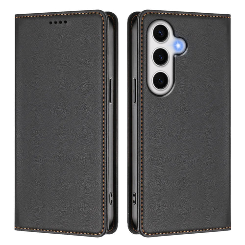 For Samsung Galaxy S24 FE Leather Wallet Case Magnetic Closure RFID Blocking Phone Cover - Black - 1