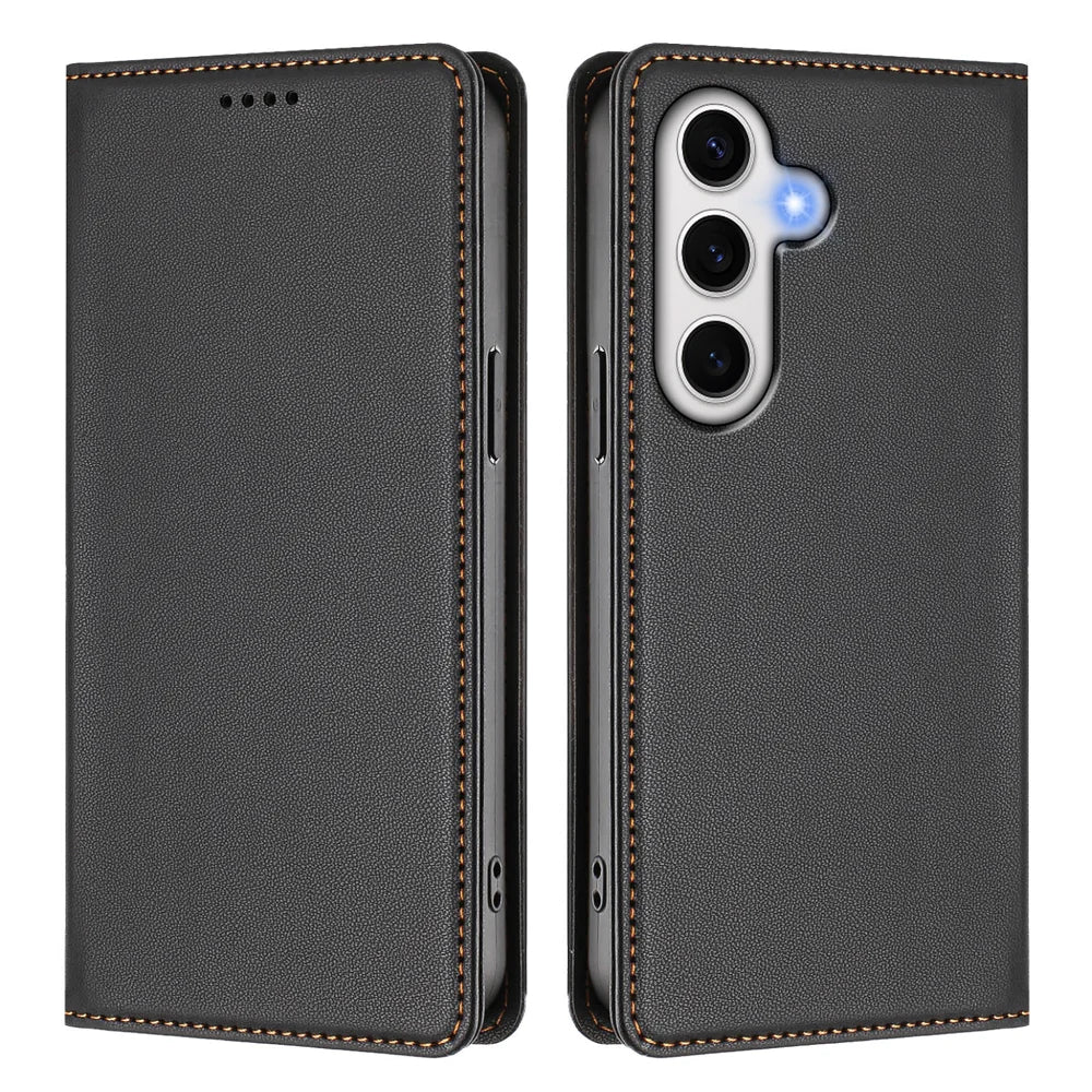 For Samsung Galaxy S24 FE Leather Wallet Case Magnetic Closure RFID Blocking Phone Cover - Black - 1