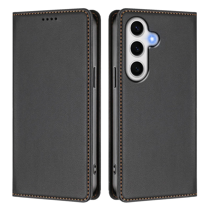 For Samsung Galaxy S24 FE Leather Wallet Case Magnetic Closure RFID Blocking Phone Cover - Black - 1
