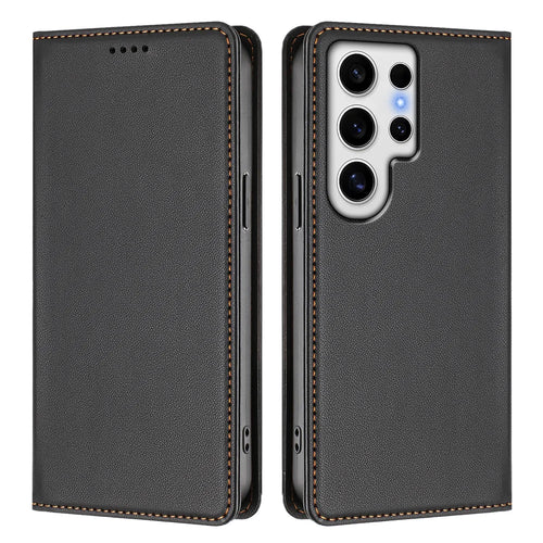 For Samsung Galaxy S24 Ultra Leather Wallet Case Magnetic Closure RFID Blocking Phone Cover - Black - 1