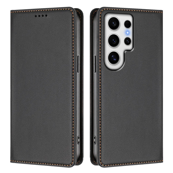 For Samsung Galaxy S24 Ultra Leather Wallet Case Magnetic Closure RFID Blocking Phone Cover - Black - 1