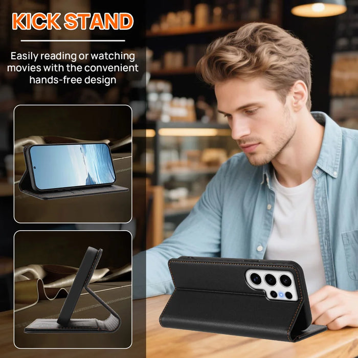 For Samsung Galaxy S24 Ultra Leather Wallet Case Magnetic Closure RFID Blocking Phone Cover - Black - 2