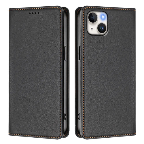 For iPhone 15 Plus Leather Wallet Case Magnetic Closure RFID Blocking Phone Cover - Black - 1