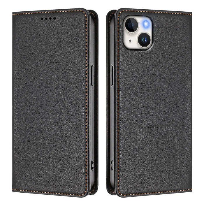 For iPhone 15 Plus Leather Wallet Case Magnetic Closure RFID Blocking Phone Cover - Black - 1