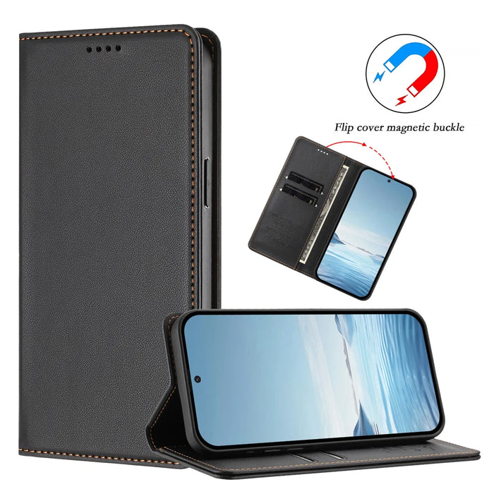 For iPhone 15 Plus Leather Wallet Case Magnetic Closure RFID Blocking Phone Cover - Black - 3