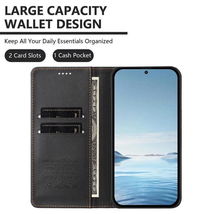 For iPhone 15 Plus Leather Wallet Case Magnetic Closure RFID Blocking Phone Cover - Black - 4