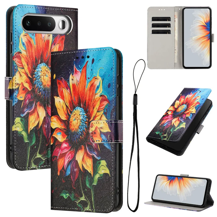 For Realme 16 5G Wallet Case Pattern Printing PU Leather Phone Cover with Lanyard - Sunflower - 2
