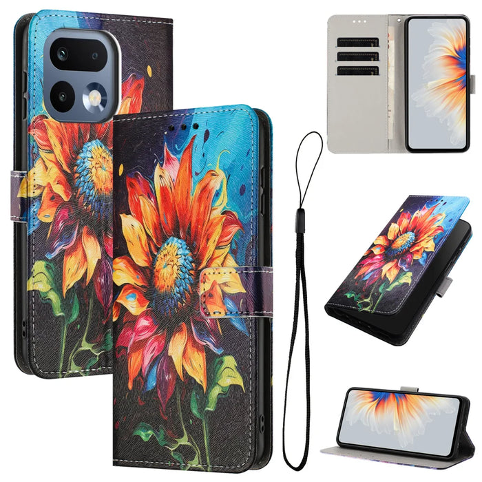 For Realme 16 Pro 5G Wallet Case Pattern Printing PU Leather Phone Cover with Lanyard - Sunflower - 2