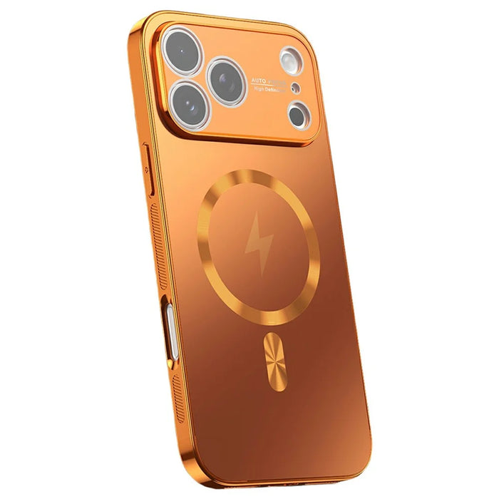 For iPhone 17 Pro Magnetic Case Full Lens Coverage Electroplated TPU Shockproof Phone Cover - Orange - 1
