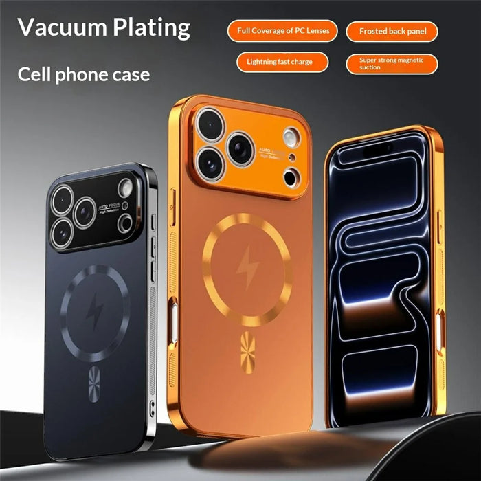For iPhone 17 Pro Magnetic Case Full Lens Coverage Electroplated TPU Shockproof Phone Cover - Orange - 2