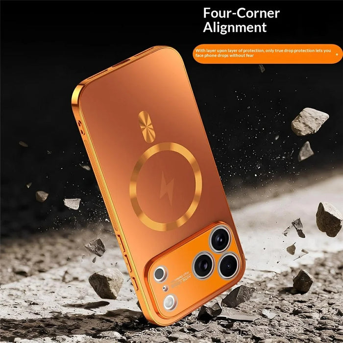 For iPhone 17 Pro Magnetic Case Full Lens Coverage Electroplated TPU Shockproof Phone Cover - Orange - 5