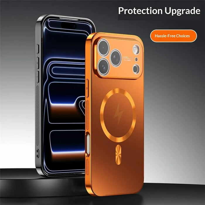 For iPhone 17 Pro Magnetic Case Full Lens Coverage Electroplated TPU Shockproof Phone Cover - Orange - 6